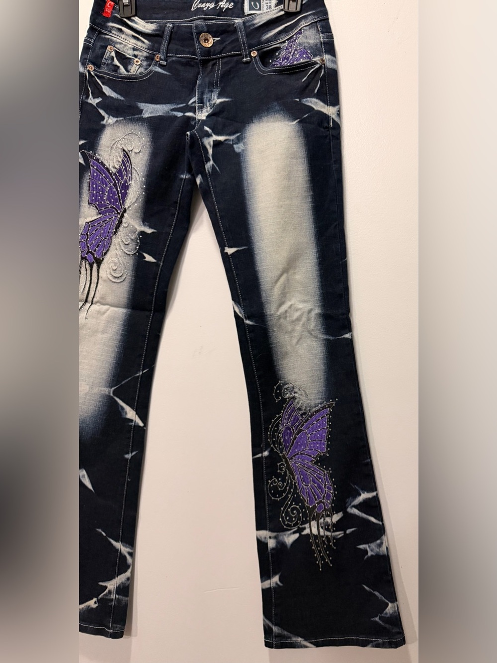 Women's Purple Butterfly Embellished Flare Jeans - Picture 11 of 11